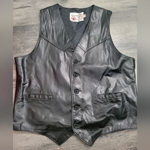 Vintage Sears The Leather Shop Leather Vest 46 Tall Nylon Lined Buttondown MENS